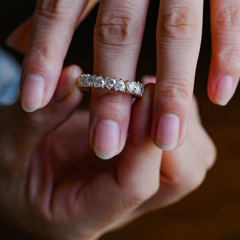 Stunning 0.5 TCW Heart Moissanite Stones Full Eternity Wedding Band 2
