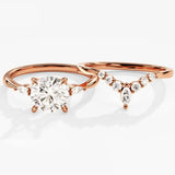 1.50 CT Round Cut Moissanite Cluster Bridal Ring Set with Round & Marquise Curved Wedding Bands 3