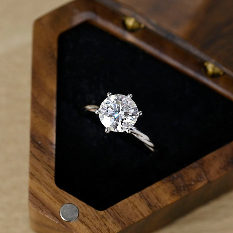 Stunning 1.0 CT Round Moissanite Engagement Ring with Twisted Shank in Solitaire Design 1