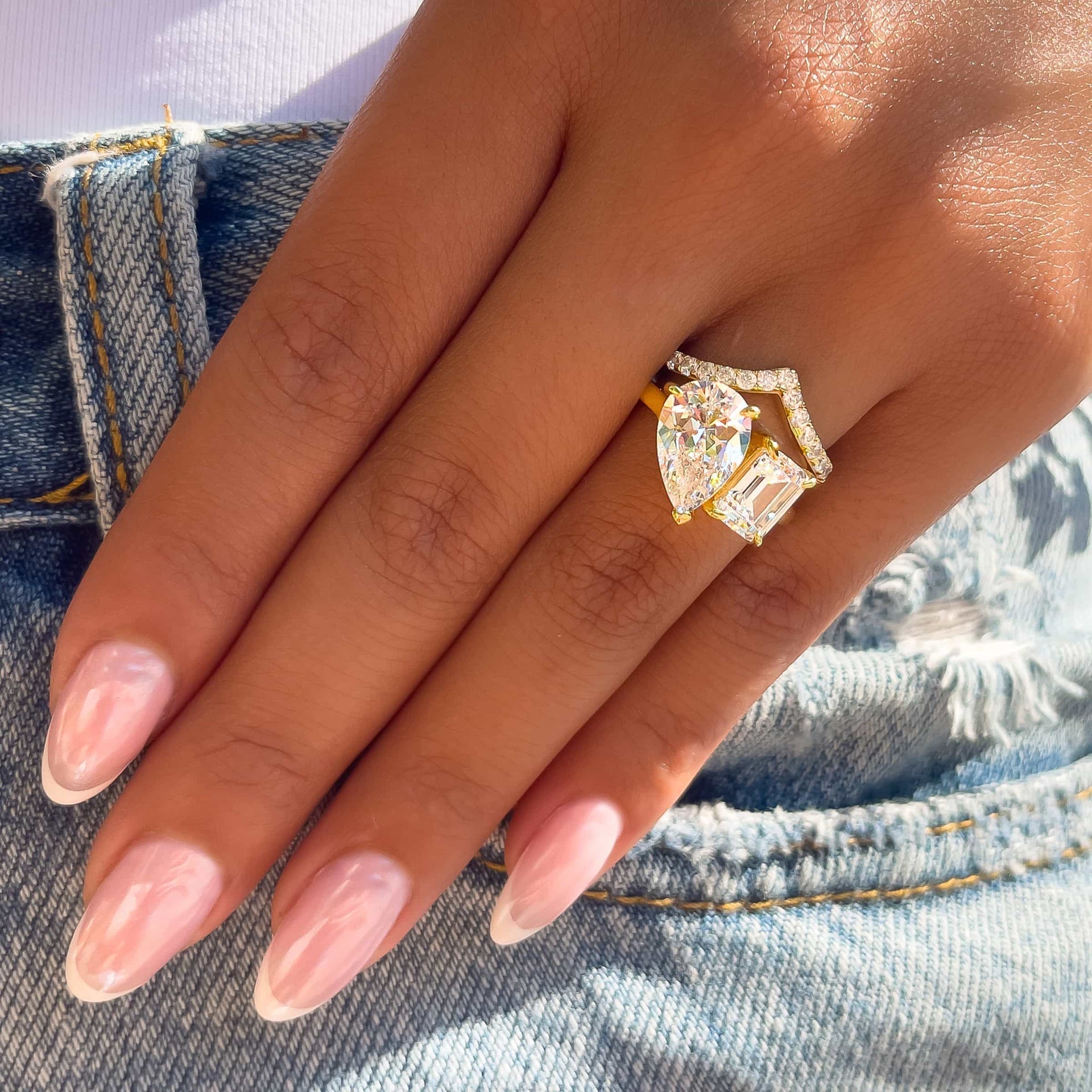 Stunning 1.75 & 4 CT Emerald, Pear Moissanite Engagement Ring with Two Stone Design 6