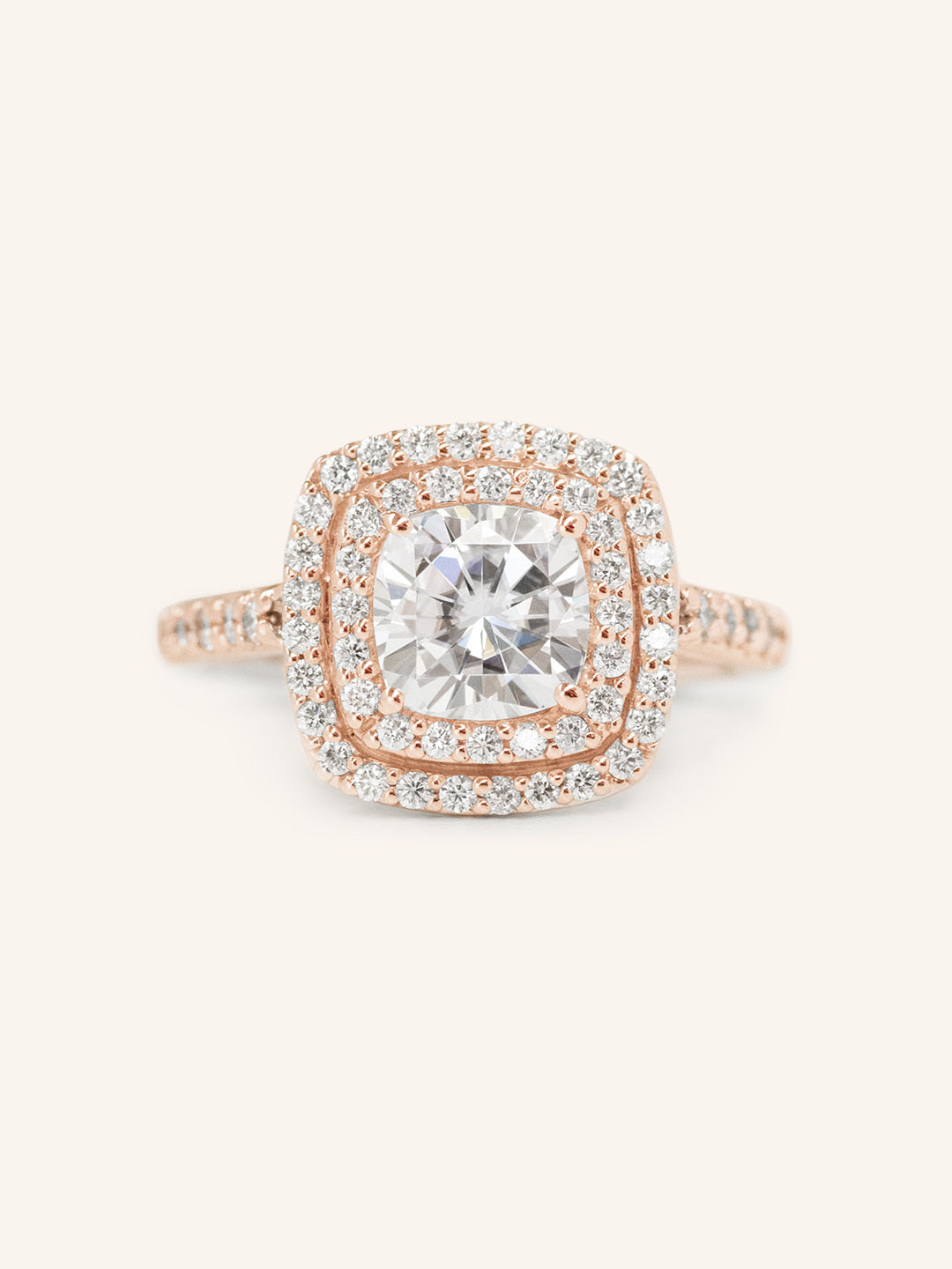 Stunning 1.0 CT Cushion Moissanite Engagement Ring with Double Halo and Pave Design 2