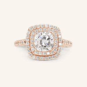 Stunning 1.0 CT Cushion Moissanite Engagement Ring with Double Halo and Pave Design