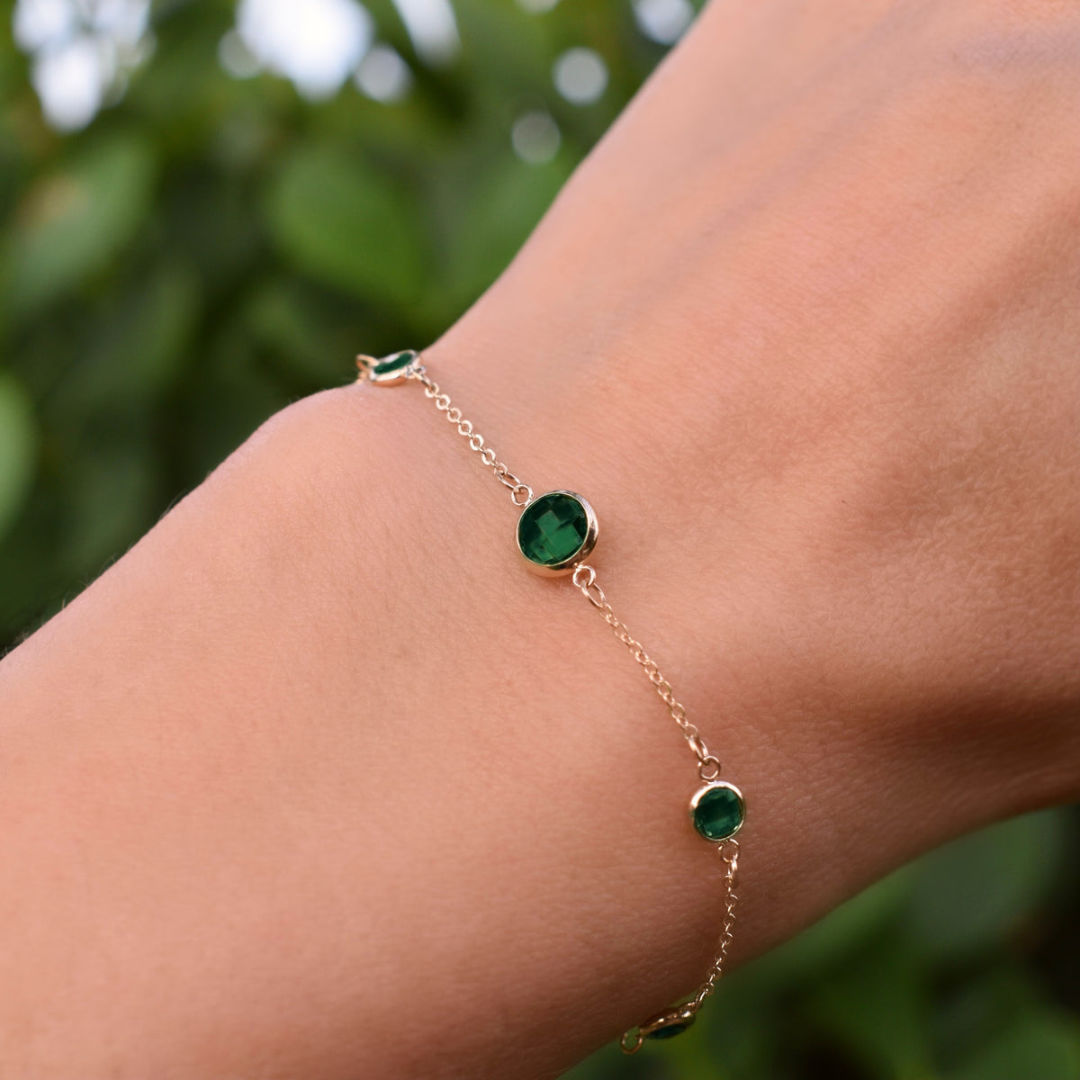0.25 CT Round Emerald Lab Made Diamond-May Birthstone Dainty Bracelet 3