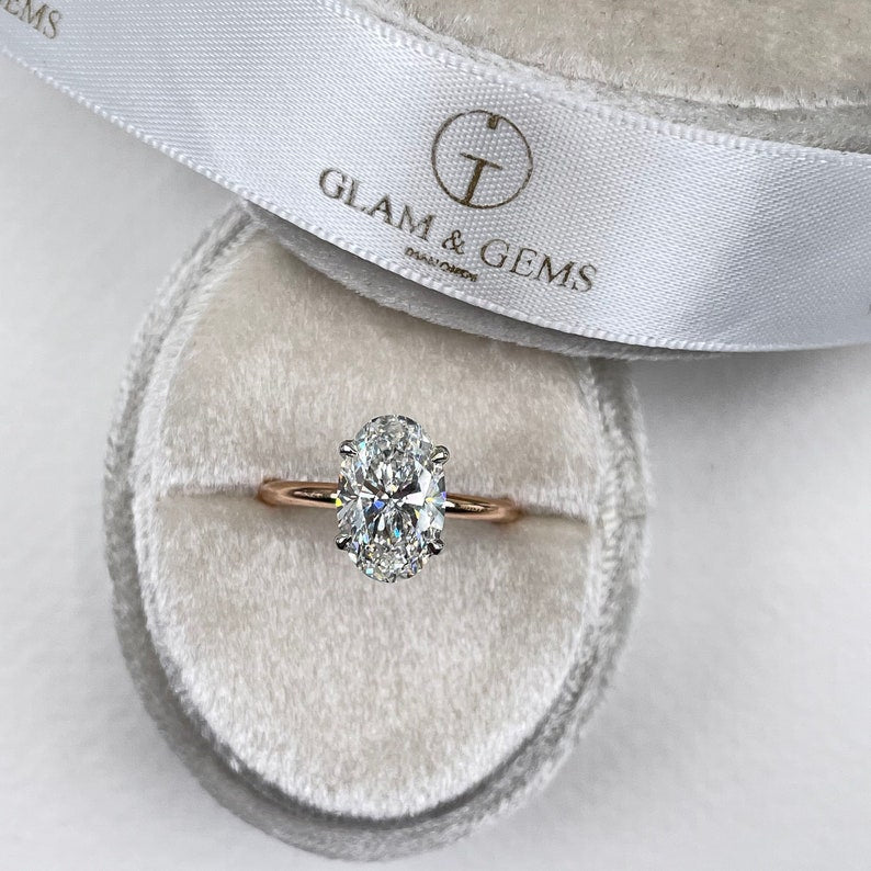Stunning 2.5 CT Oval Moissanite Engagement Ring in Hidden Halo Design 2