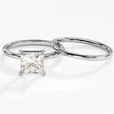 1.50 CT Princess Cut Moissanite Bridal Ring Set with Plain Wedding Bands 3