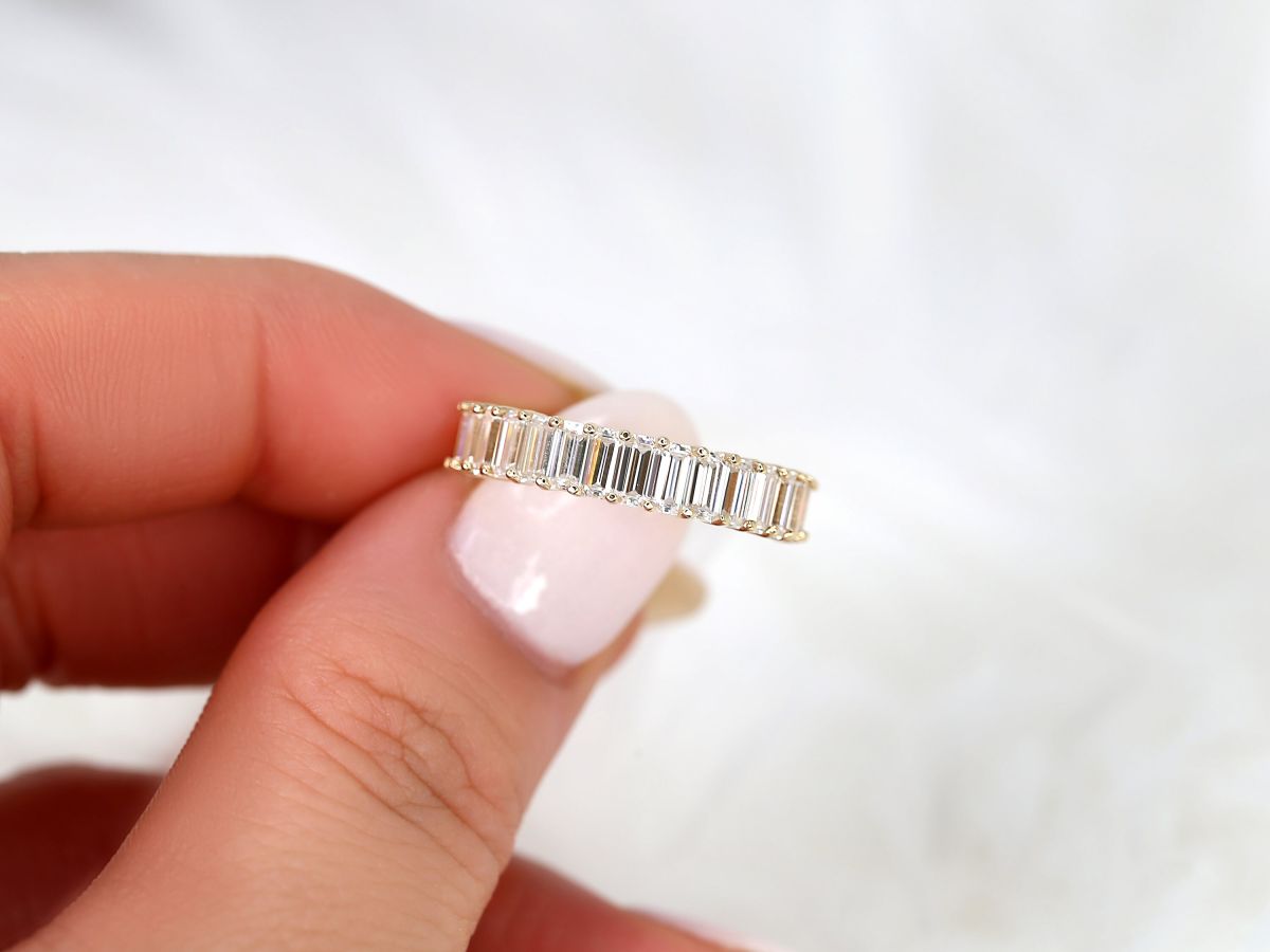 Stunning 1.5 TCW Emerald Moissanite Stones Half Eternity  Wedding Bands 3