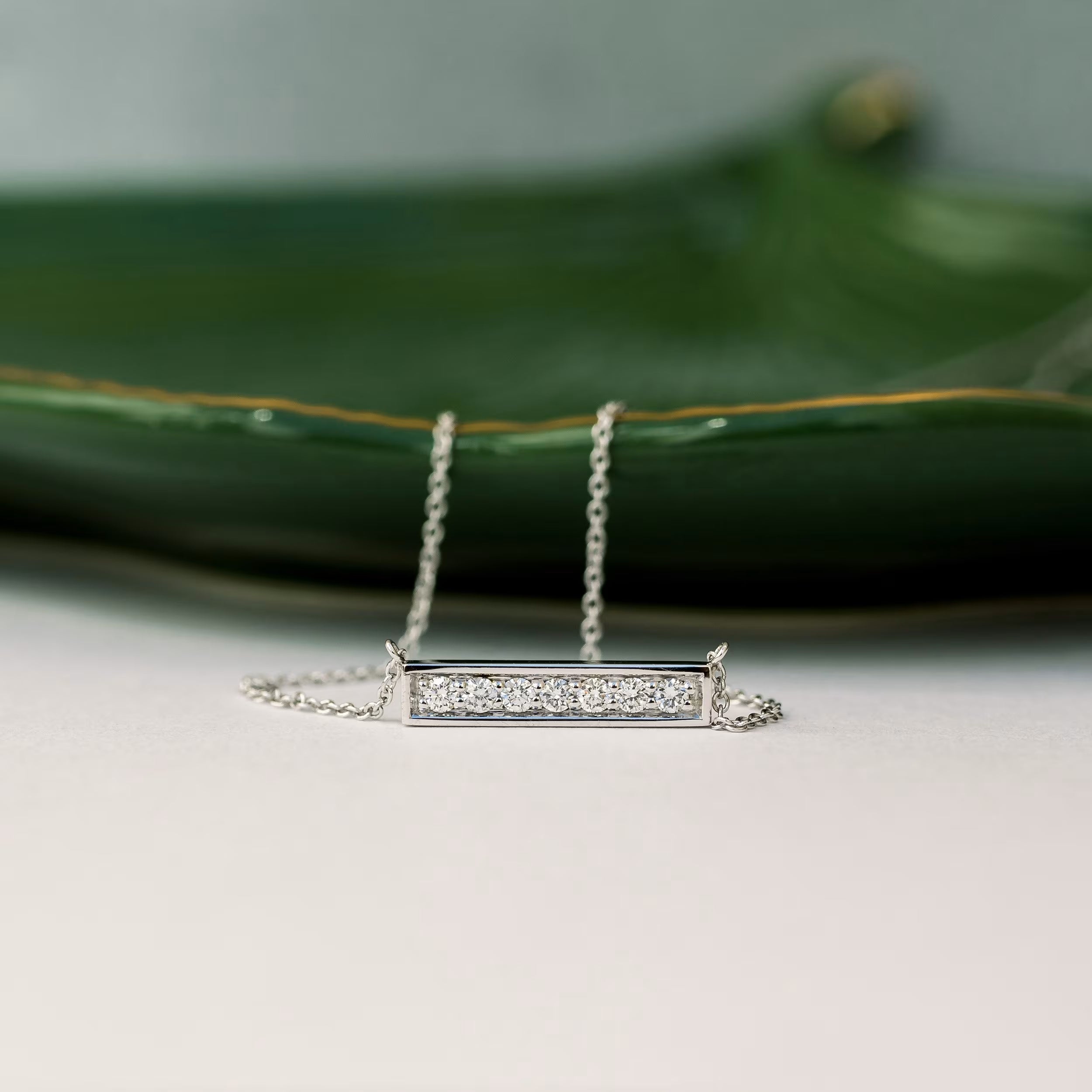 0.30 TCW Round Moissanite Diamond Bar Pendant Necklace in Solid Gold 1