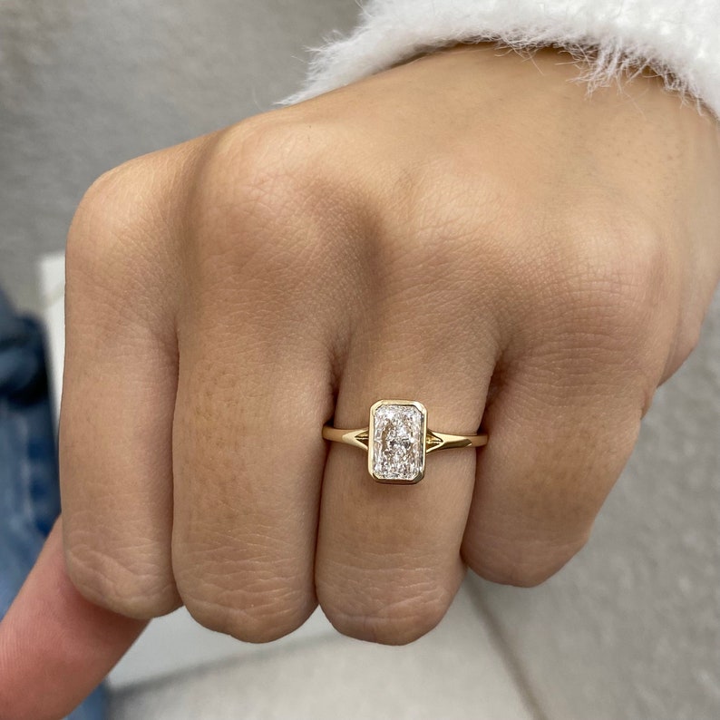 Classic 2.0 CT Radiant Moissanite Engagement Ring with Bezel Design 4