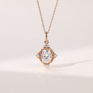 1.10 CT Oval Moissanite Diamond Art Nouveau Pendant Necklace in Solid Gold