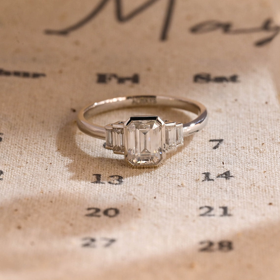 Stunning 3.0 CT Emerald Moissanite Engagement Ring with 3 Stones Design 1