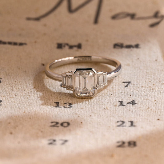 Stunning 3.0 CT Emerald Moissanite Engagement Ring with 3 Stones Design 1
