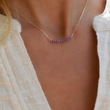 1.32 TCW Round Amethyst Lab Made Diamond- February Birthstone Bar Necklace 9
