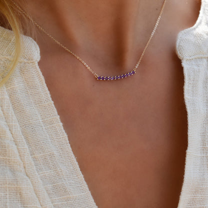 1.32 TCW Round Amethyst Lab Made Diamond- February Birthstone Bar Necklace 9