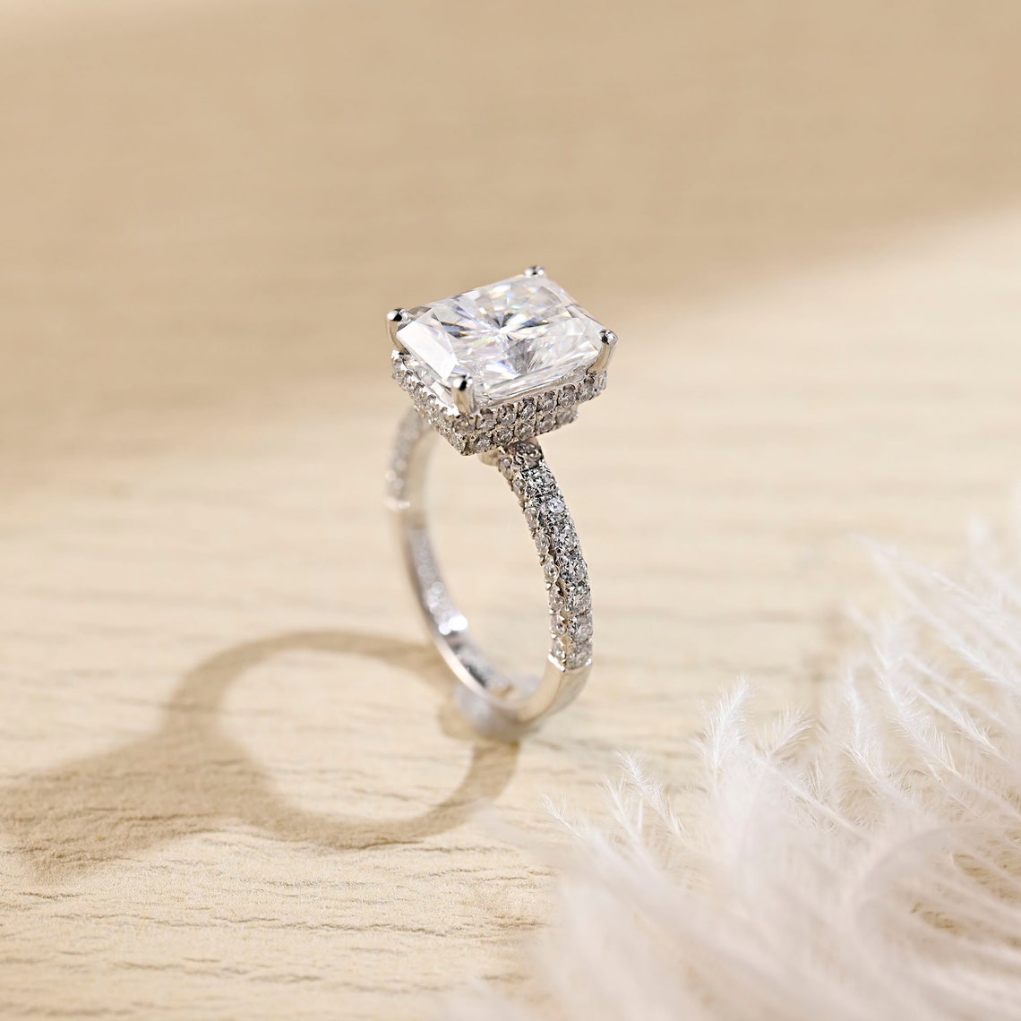 Stunning 3.0 CT Radiant Moissanite Engagement Ring with Pave & Hidden Halo Design 5