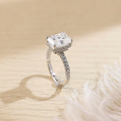 Stunning 3.0 CT Radiant Moissanite Engagement Ring with Pave & Hidden Halo Design 5