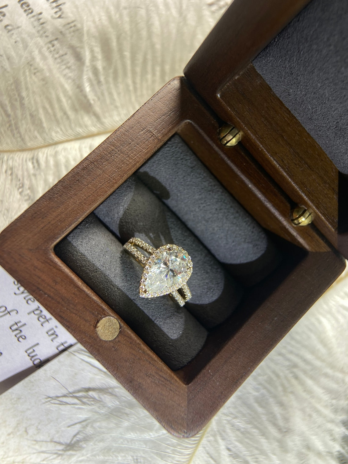 Stunning 3.0 CT Pear Moissanite Engagement Ring with Halo & Pave Design 7