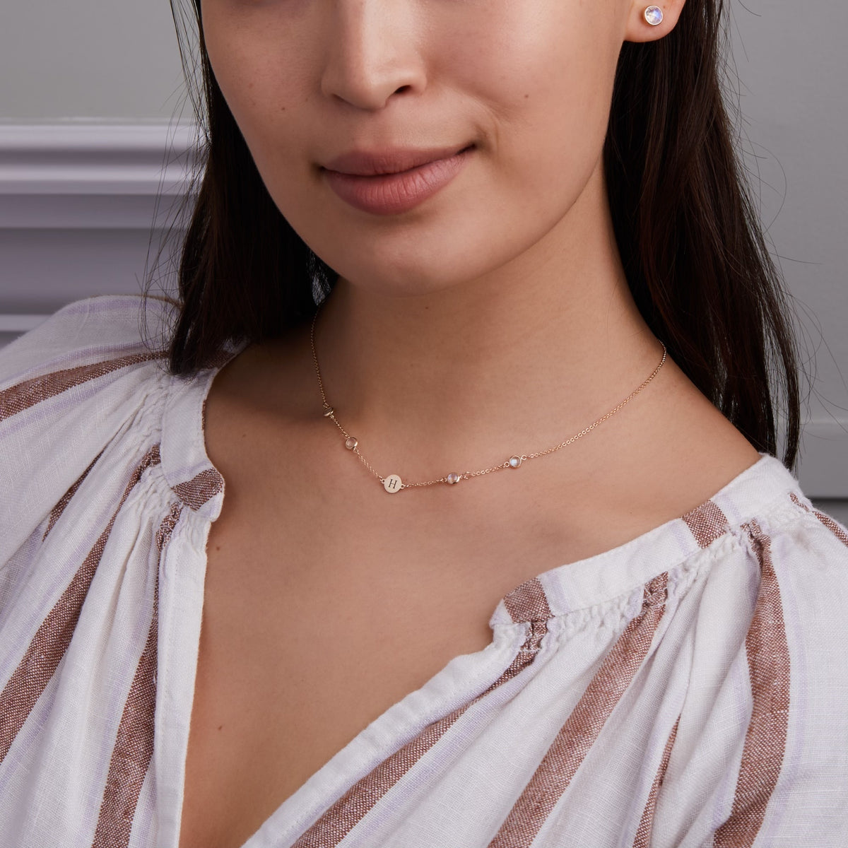 1.0 TCW Round Moonstone Lab Made Diamond- June Birthstone Choker Necklace 2