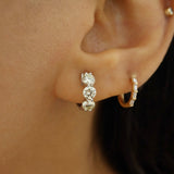 0.40 TCW Round Cut Moissanite Three Stone Hoops Earrings in Gold 4