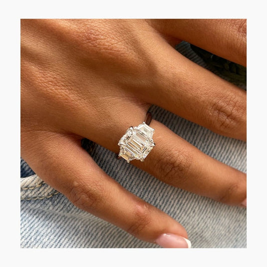 Classic 2.0 CT Emerald Moissanite Engagement Ring with Three Stone Design 2