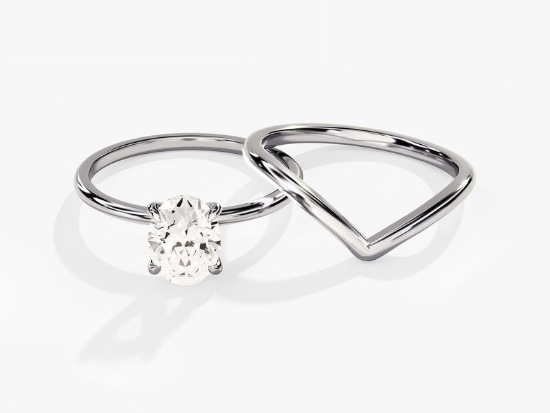 1.50 CT Oval Cut Moissanite Solitaire Bridal Ring Set with Plain Wedding Bands 9