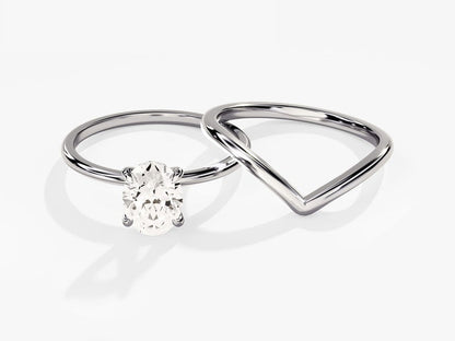 1.50 CT Oval Cut Moissanite Solitaire Bridal Ring Set with Plain Wedding Bands 9