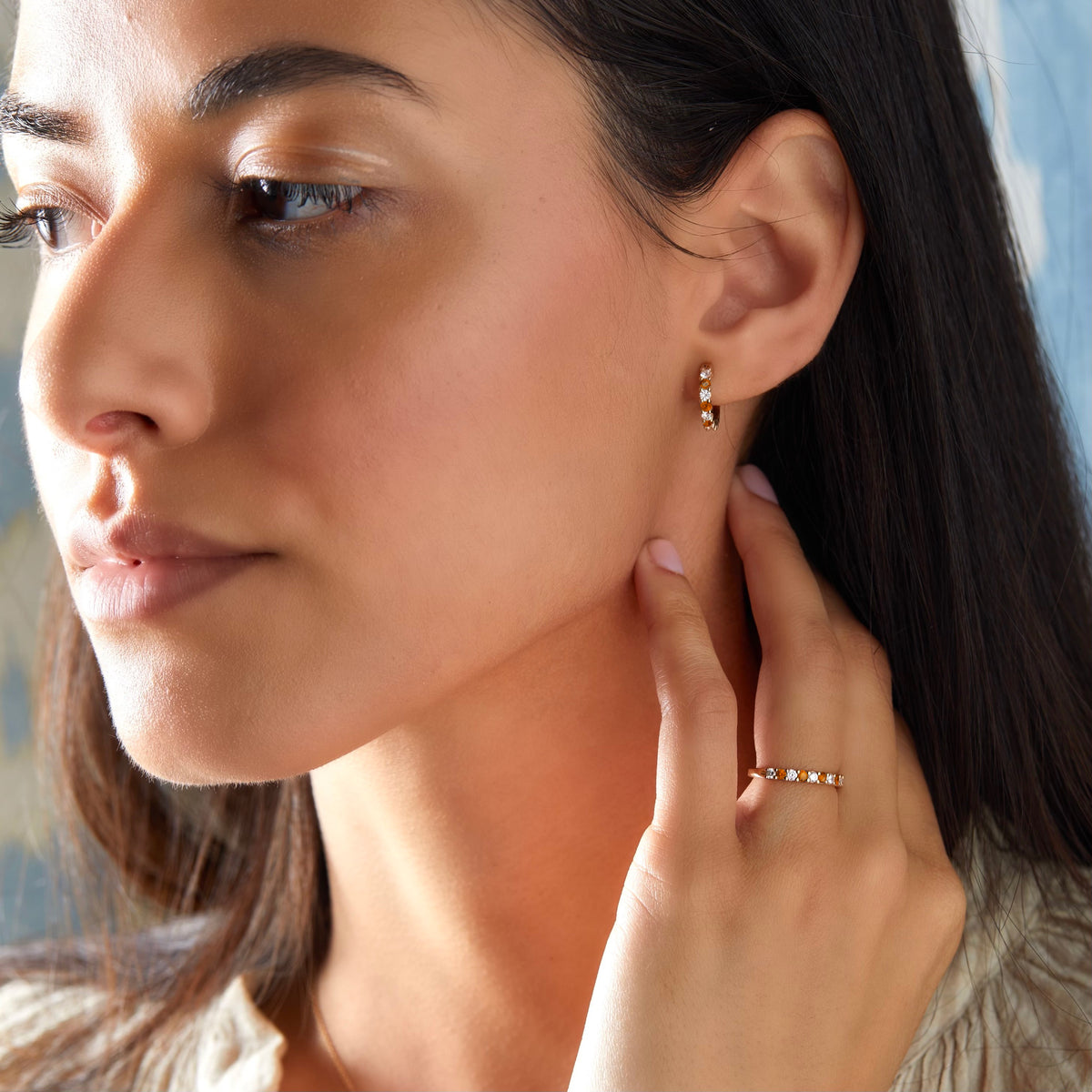 1.08 TCW Round Citrine Lab Made Diamond- November Birthstone Hoops 2