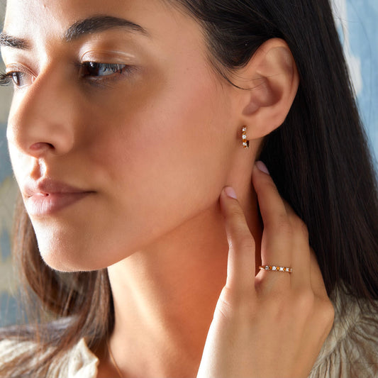 1.08 TCW Round Citrine Lab Made Diamond- November Birthstone Hoops 2
