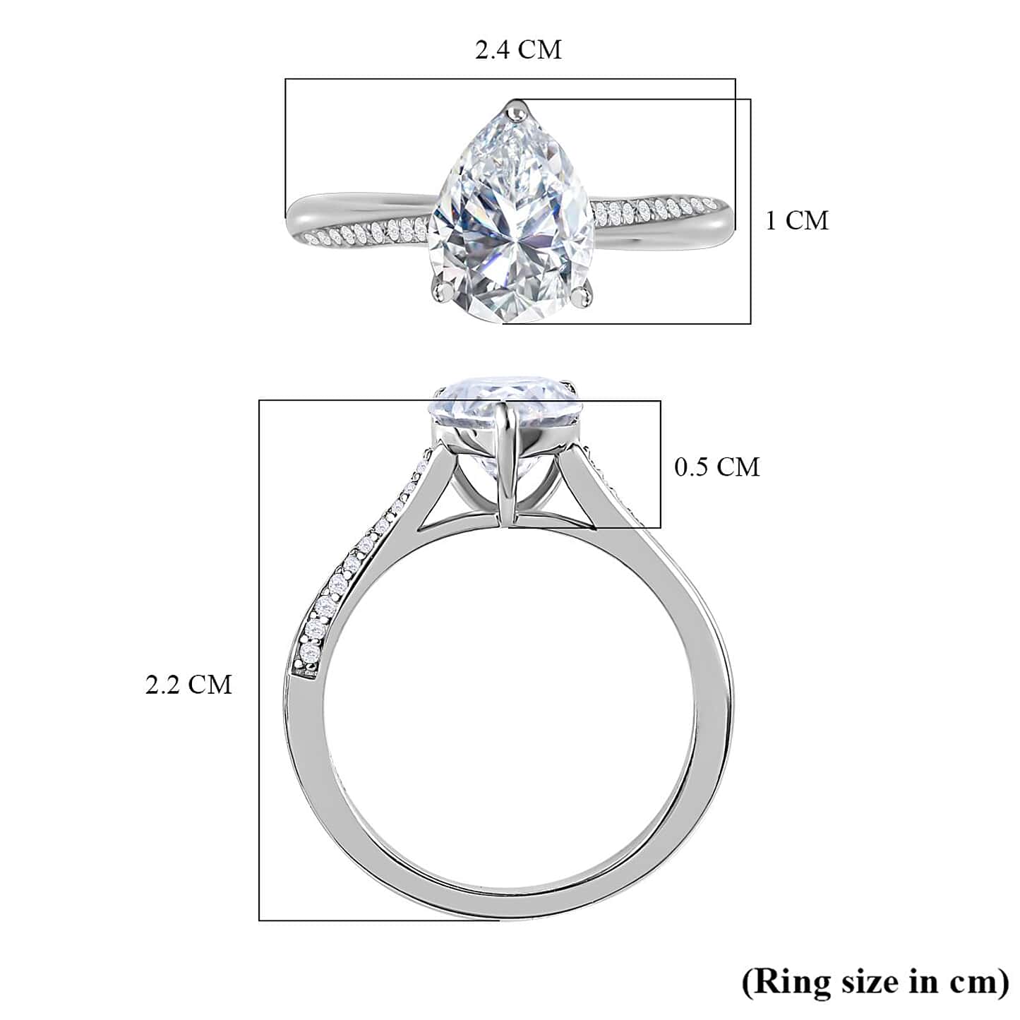 Pear Cut Pave Style Cubic Zirconia in 925 Sterling Silver Ring 6