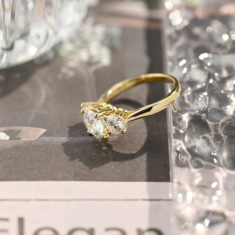 Stunning 3.0 CT Round Moissanite Engagement Ring with 3 Stones Design 6