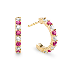 0.27 TCW Round Ruby Lab Made Diamond- July Birthstone Hoop Earrings