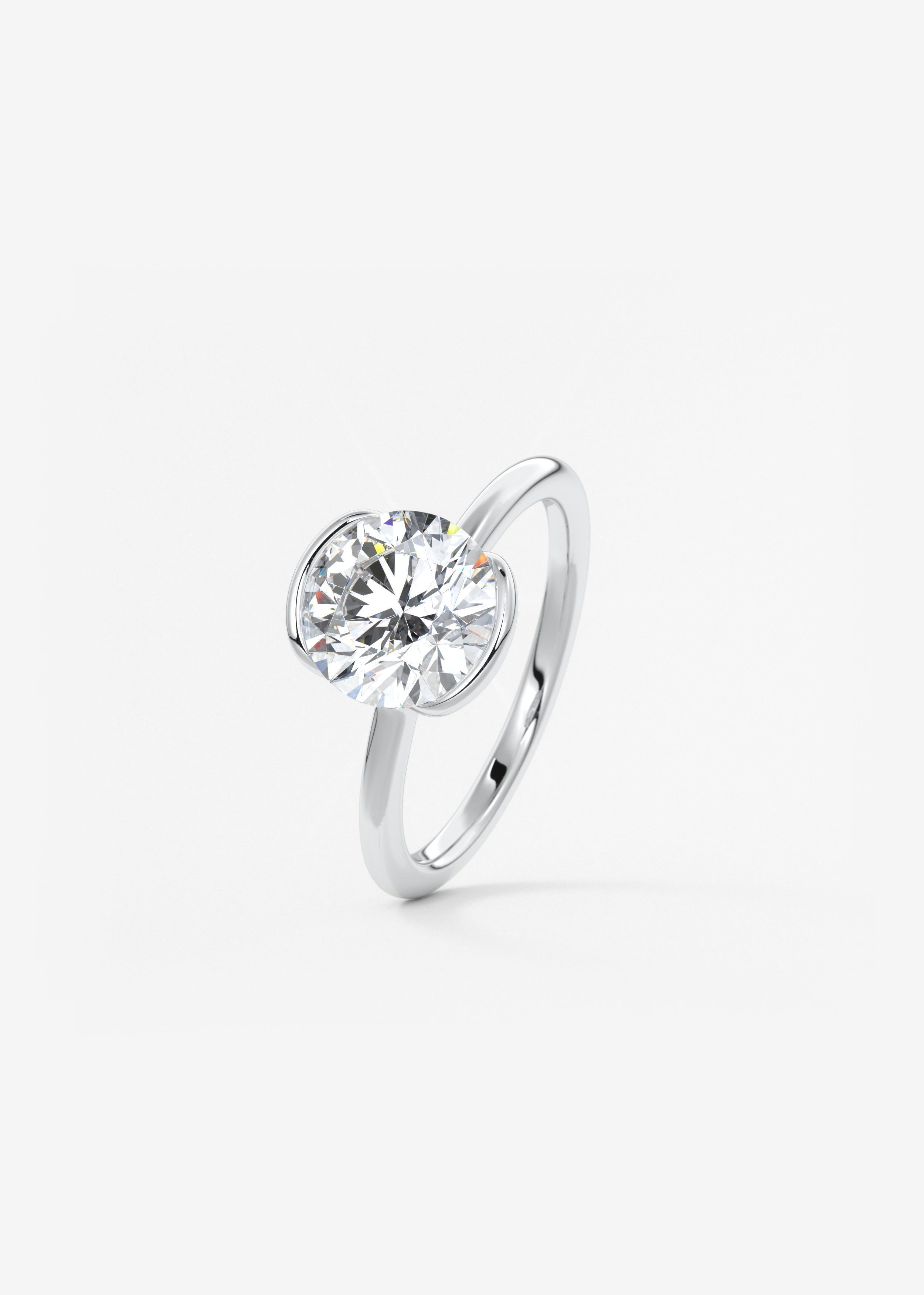 Round Half Bezel Lab Grown Diamond Engagement Ring