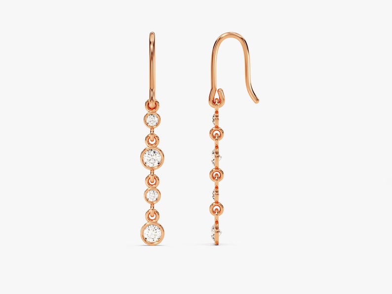 0.50 TCW Round Cut Moissanite Bezel Dangle Earrings in Gold 3