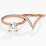 1.0 CT Round Cut Moissanite Solitaire Bridal Ring Set with Curved Wedding Bands 4