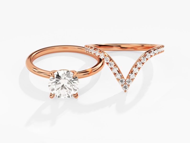 1.0 CT Round Cut Moissanite Solitaire Bridal Ring Set with Curved Wedding Bands 4