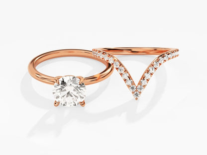 1.0 CT Round Cut Moissanite Solitaire Bridal Ring Set with Curved Wedding Bands 4