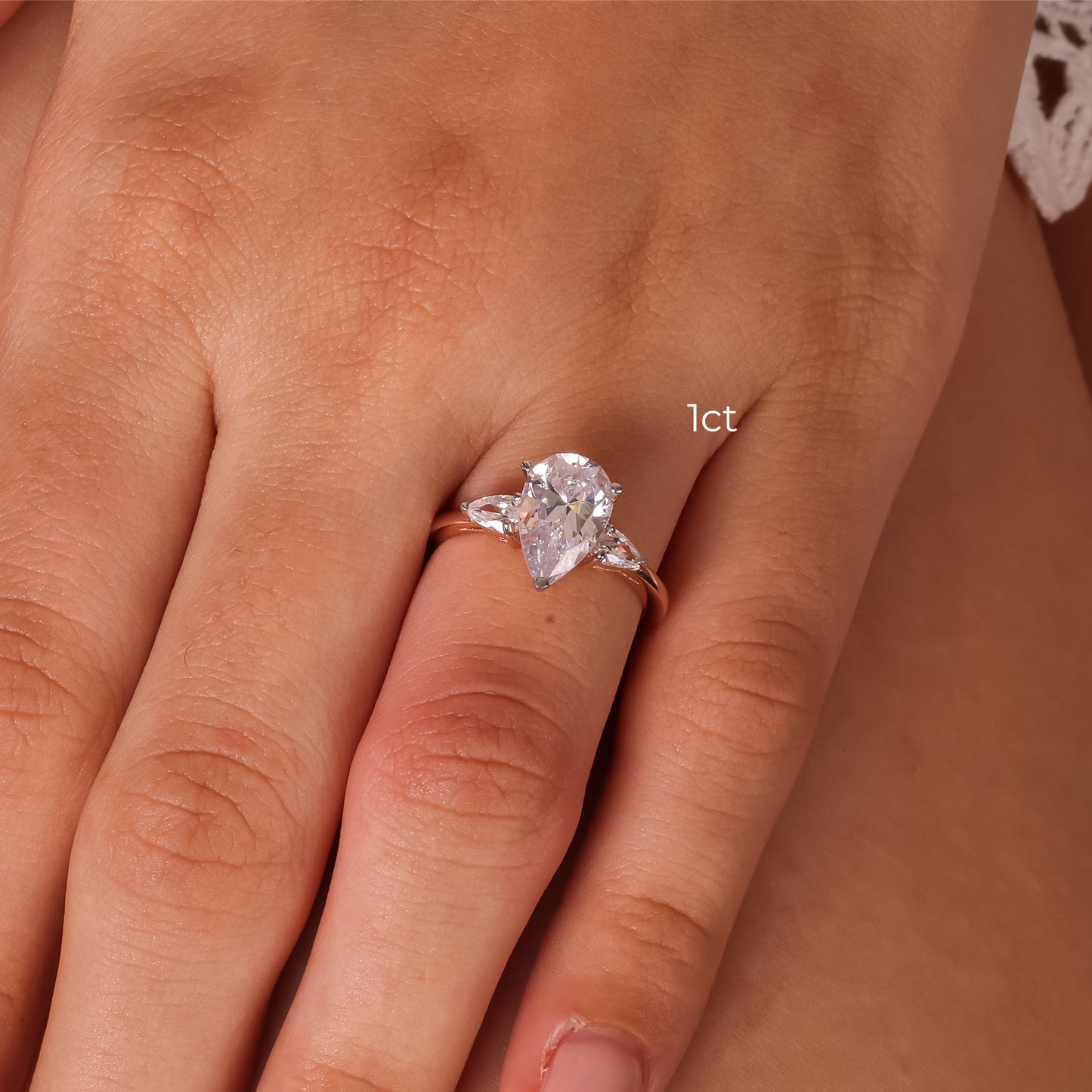 Stunning 2.0 CT Pear Moissanite Engagement Ring with Three Stone Design 3