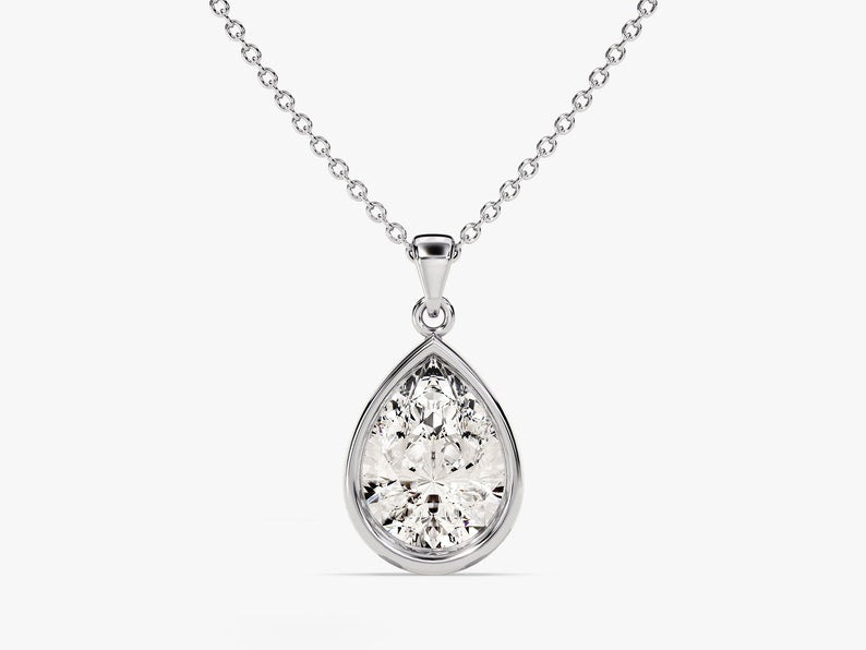 1.0 CT Pear Moissanite Diamond Bezel Pendant Necklace in Solid Gold 2