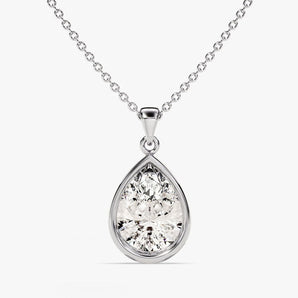 1.0 CT Pear Moissanite Diamond Bezel Pendant Necklace in Solid Gold