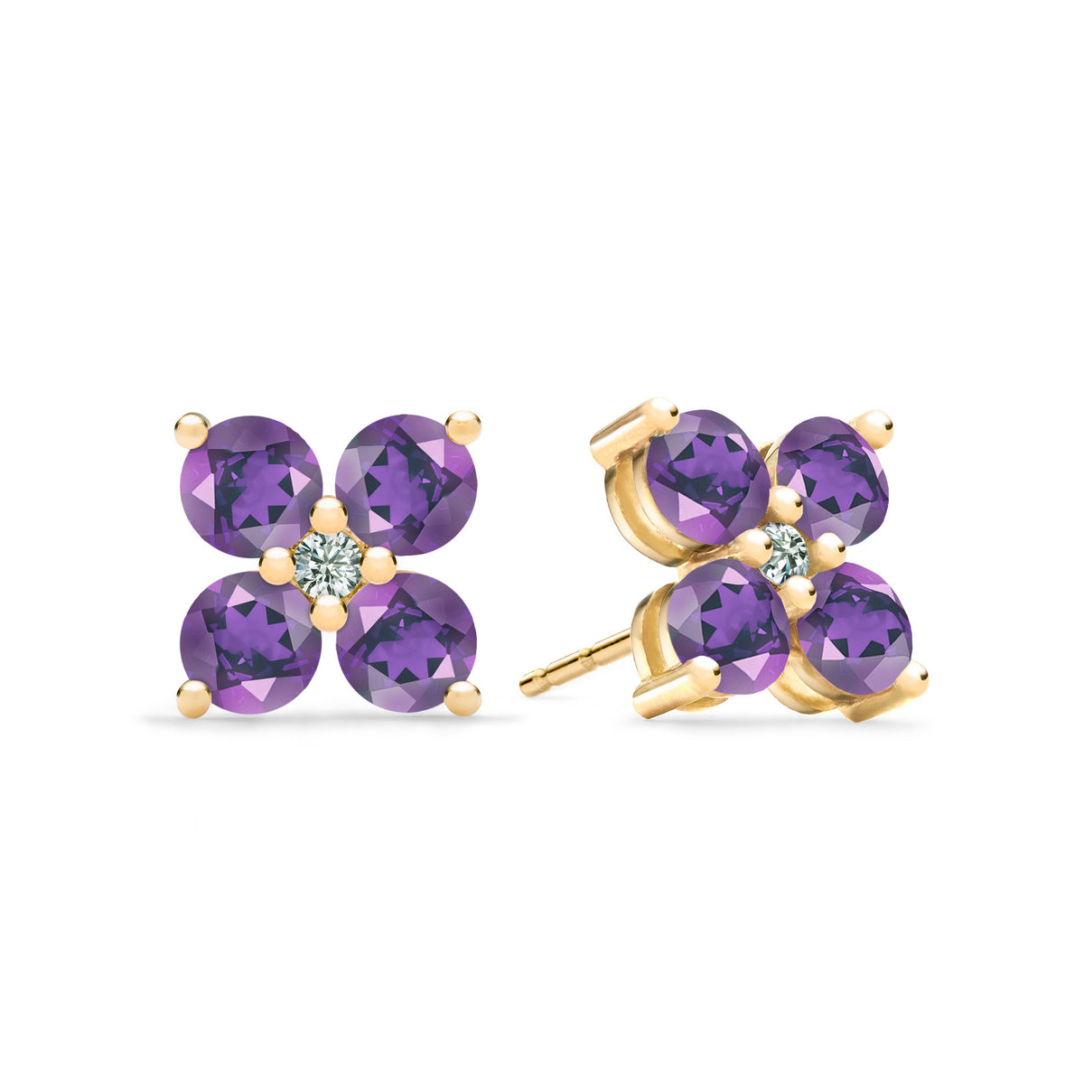 0.15 CT Round Amethyst Lab Made Diamond- February Birthstone Studs 1