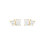 3.0 TCW Heart & Emerald Cut Moissanite Two Stone Stud Earrings in Gold 1