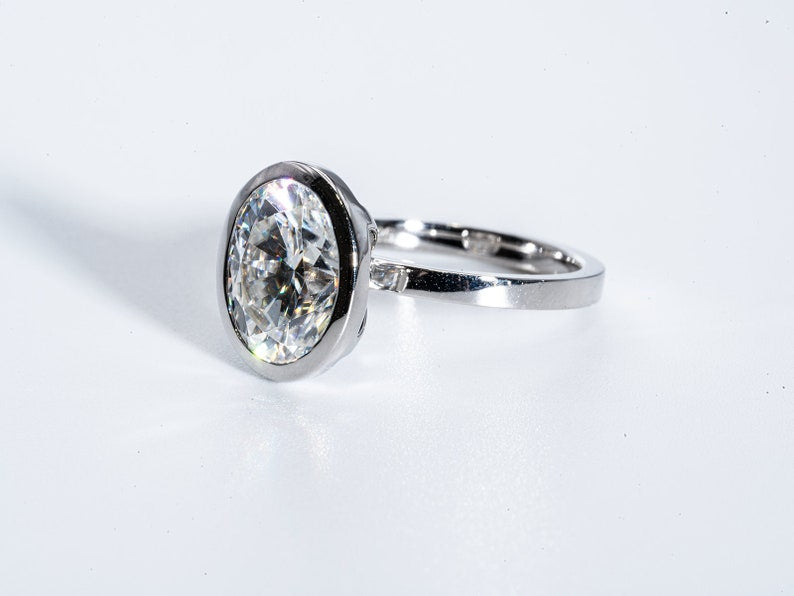 Classic 3.0 CT Oval Moissanite Engagement Ring with Bezel Design 5