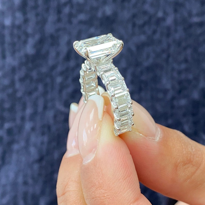 Stunning 2.0 CT Emerald Cut Moissanite Engagement Ring with Pave Design 2