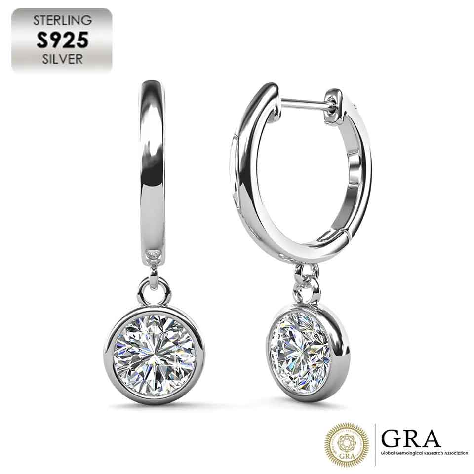 Round Cut Cubic Zirconia in 925 Sterling Silver Earrings 3