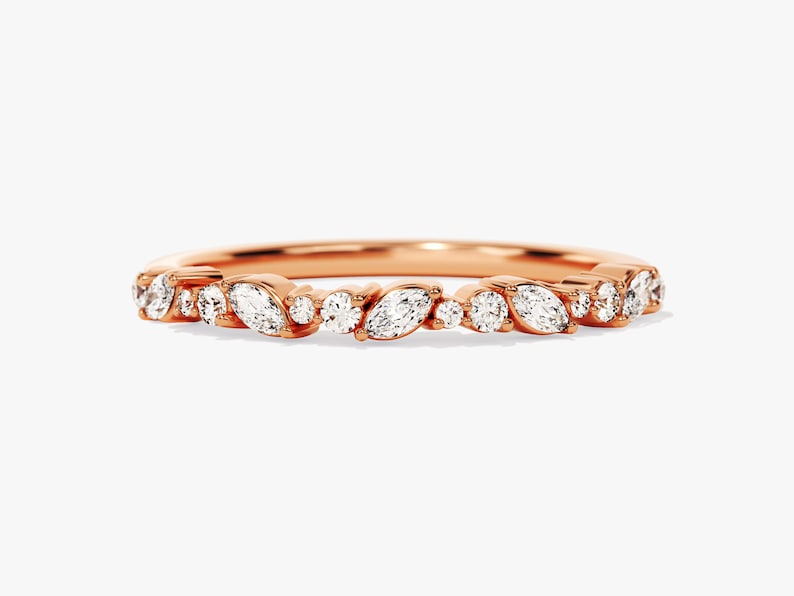 Stunning 0.30 CT Round & Marquise Moissanite Stones Alternate Diamond Wedding Band 4