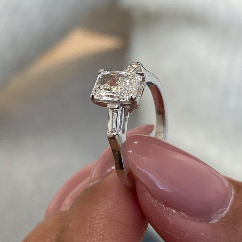 1.0 CT Radiant Moissanite Engagement Ring with Three Stone Design 5