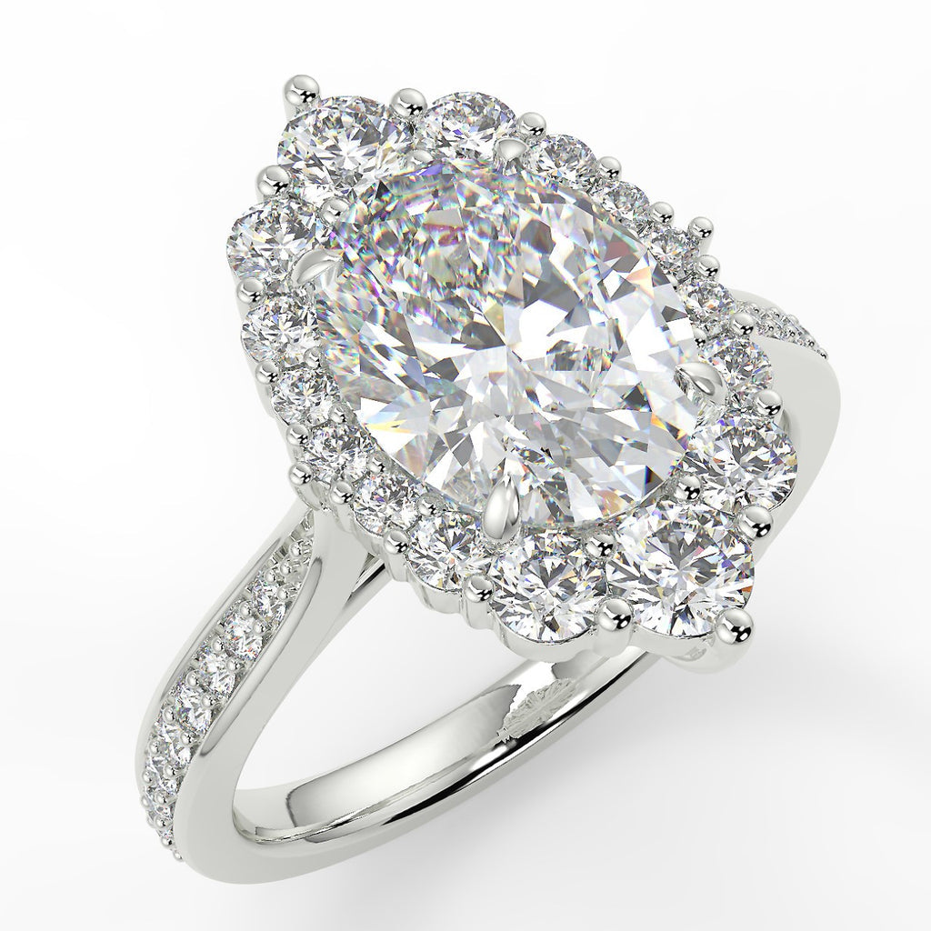 Stunning 2.11 CT Oval Moissanite Engagement Ring with Cluster Halo & Pave Design 5