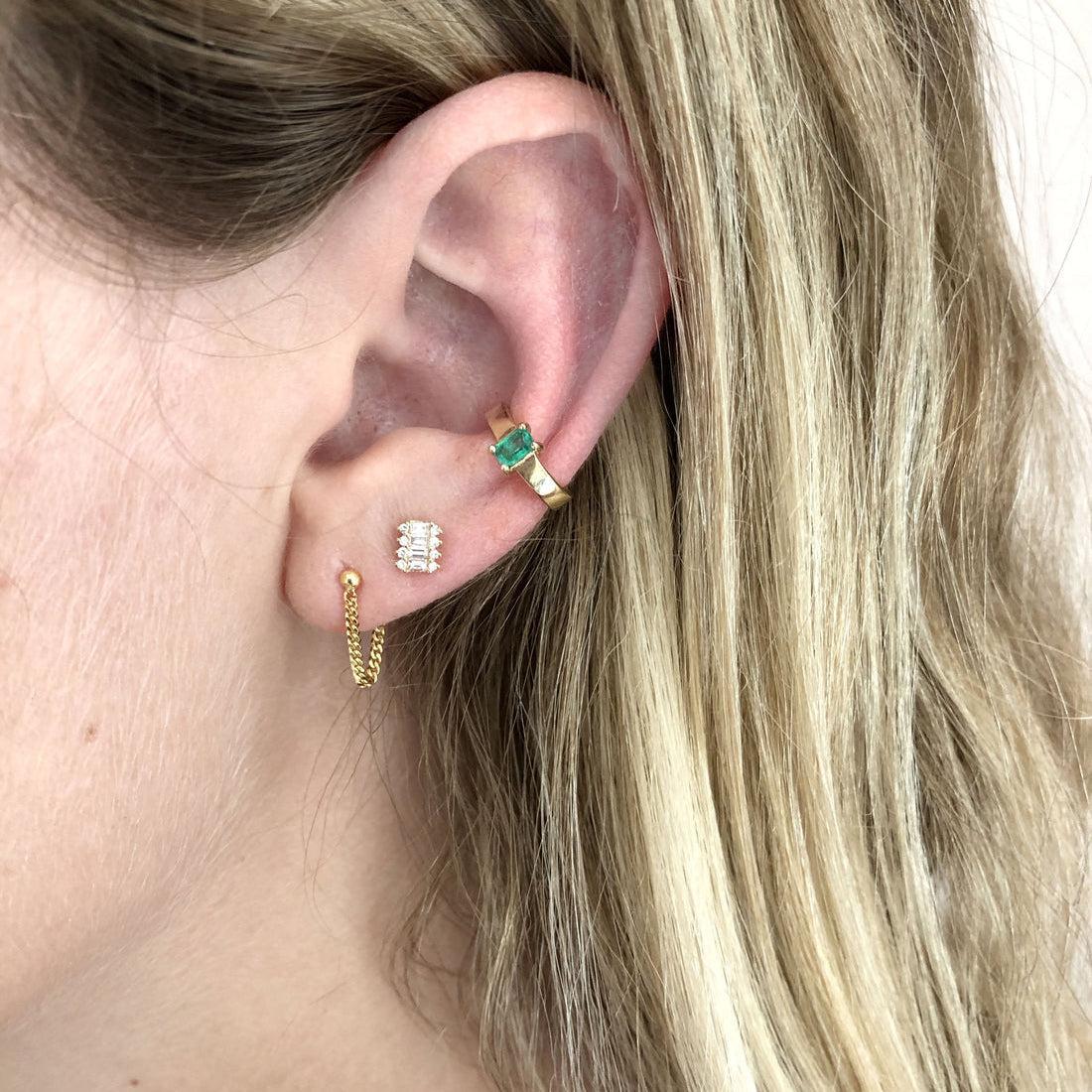 0.30 TCW Round & Baguette Cut Moissanite Cluster Stud Earrings in Gold 2