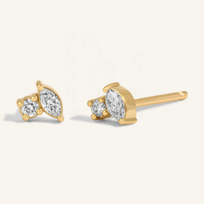 0.30 TCW Round & Marquise Cut Moissanite Two Stone Stud Earrings in Gold