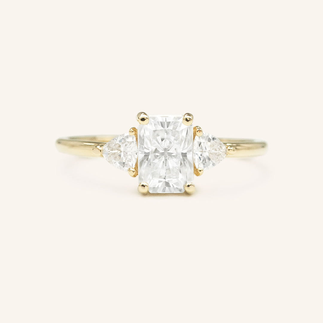 Stunning 1 CT Radiant Moissanite Engagement Ring With Three Stone Design 1