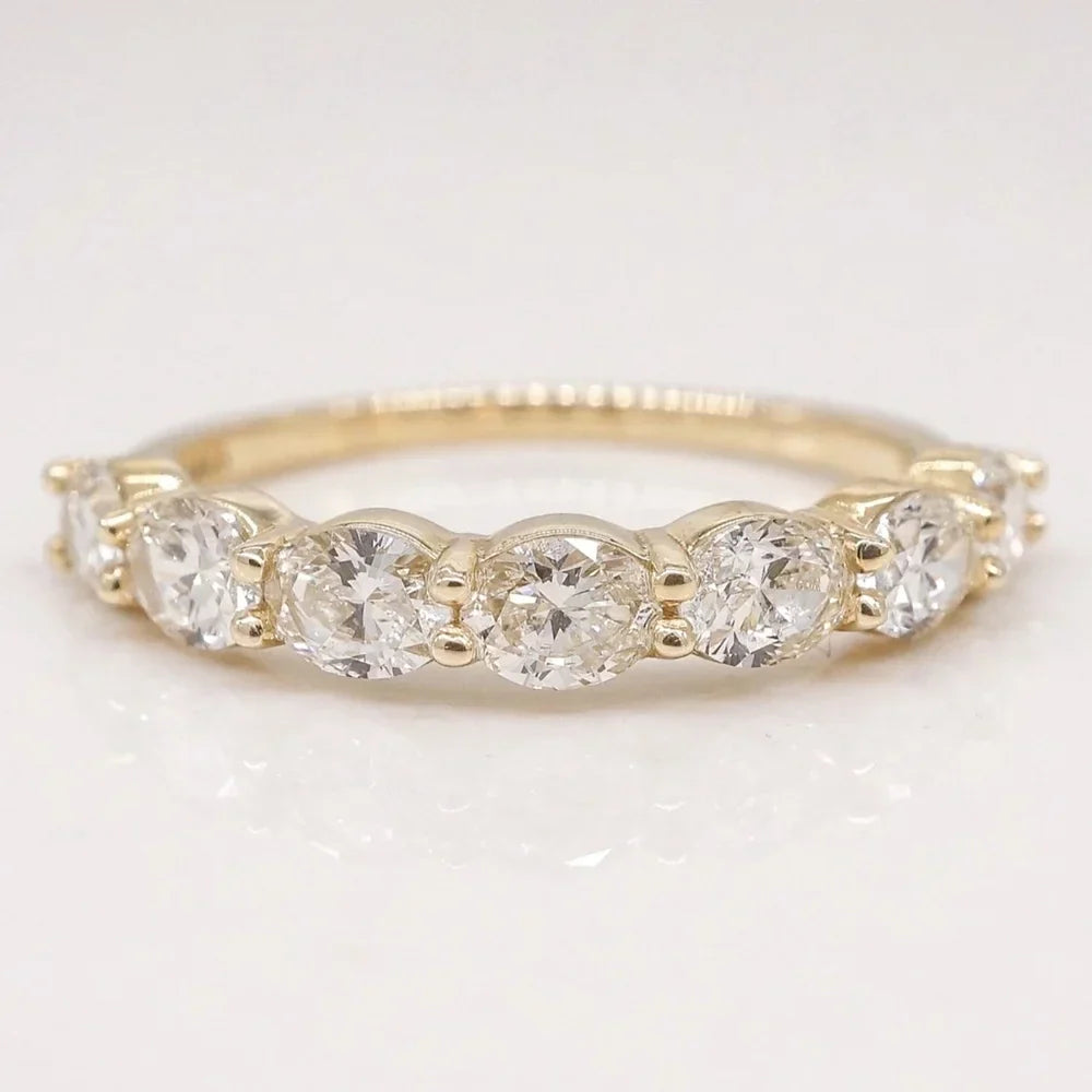 Stunning 0.4 TCW Oval Moissanite Stones in Half Eternity Wedding Band 1